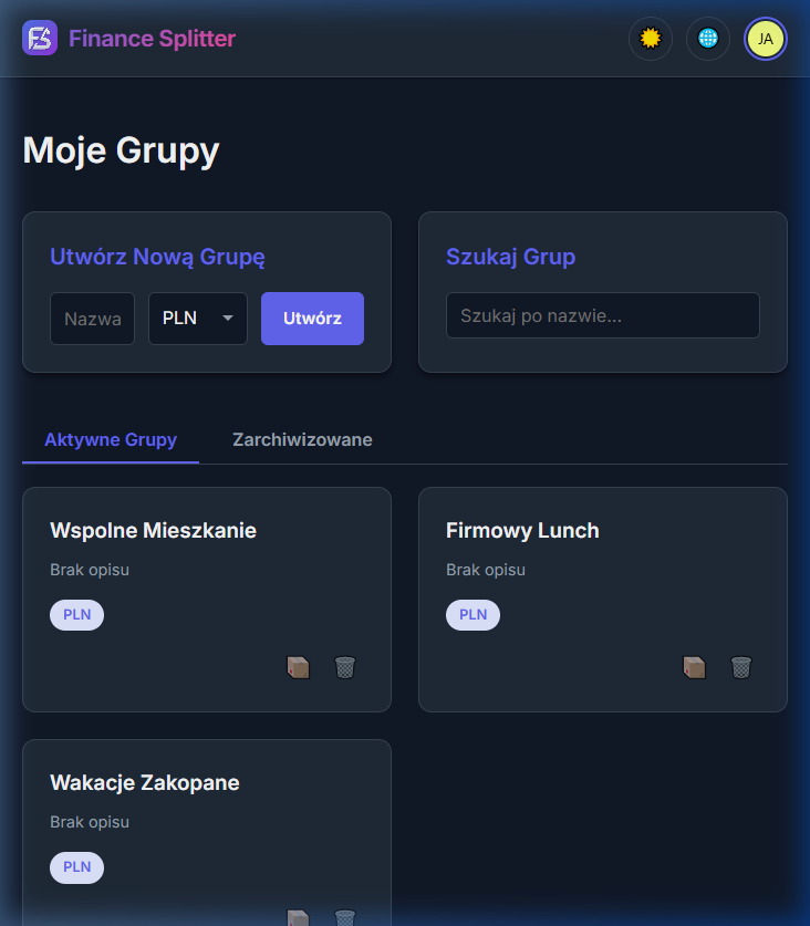 Finance Splitter - Dashboard
